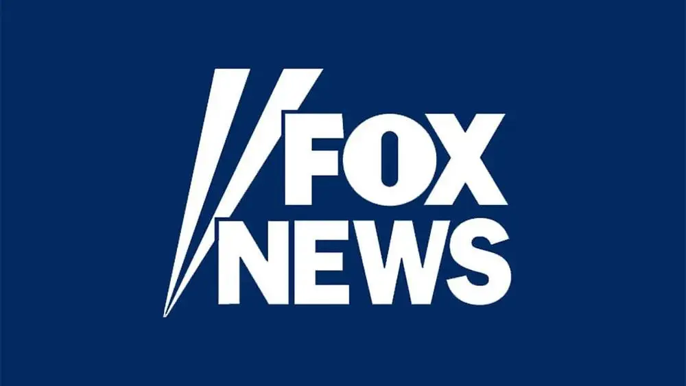 A blue and white logo of fox news.